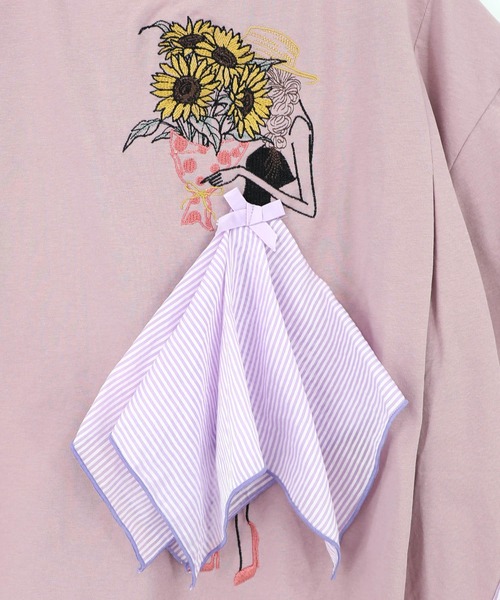 iS ScoLar(イズスカラー)の「562209:ストライプ×シフォン×天竺 異素材刺繍Tシャツ(Tシャツ/カットソー・レディース・チャコールグレー/オフホワイト/パープル・M)」の17枚目の写真