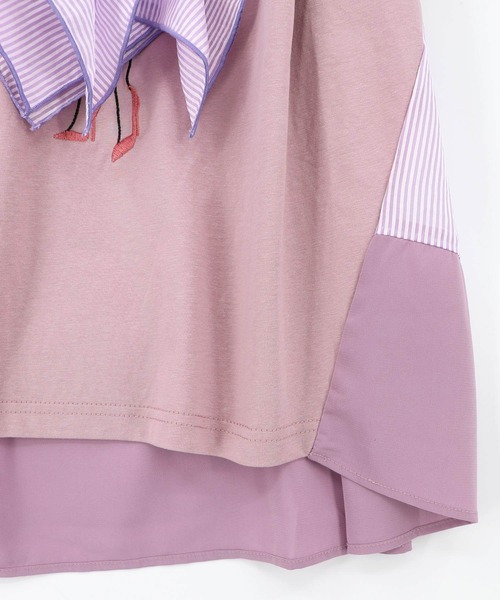 iS ScoLar(イズスカラー)の「562209:ストライプ×シフォン×天竺 異素材刺繍Tシャツ(Tシャツ/カットソー・レディース・チャコールグレー/オフホワイト/パープル・M)」の20枚目の写真