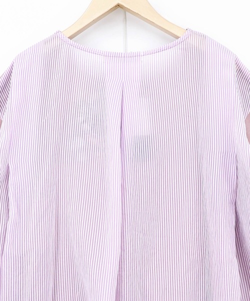 iS ScoLar(イズスカラー)の「562209:ストライプ×シフォン×天竺 異素材刺繍Tシャツ(Tシャツ/カットソー・レディース・チャコールグレー/オフホワイト/パープル・M)」の21枚目の写真