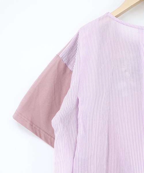 iS ScoLar(イズスカラー)の「562209:ストライプ×シフォン×天竺 異素材刺繍Tシャツ(Tシャツ/カットソー・レディース・チャコールグレー/オフホワイト/パープル・M)」の22枚目の写真