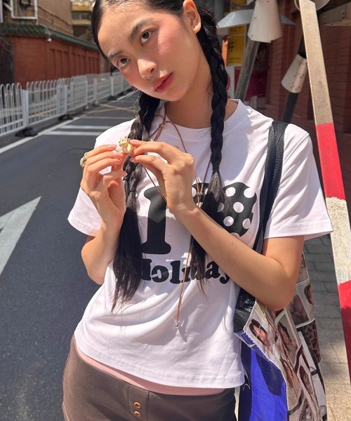 LAC-VERT（ラック・ヴェール）の「I LOVE Tシャツ（Tシャツ/カットソー・レディース・ブラック/ホワイト・FREE）」の5枚目の写真