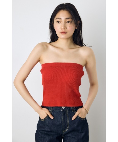 AZUL by moussy(アズールバイマウジー)の「【カップ付き/パッド付き】2点セットノースリーブトップス サマーニット 夏服 春服 秋服 ベアトップス ビスチェ(ニット/セーター・レディース・ライトグレー/レッド/ライトブラック/ベージュ・FREE)」の4枚目の写真