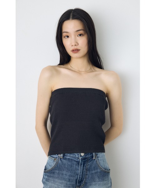 AZUL by moussy(アズールバイマウジー)の「【カップ付き/パッド付き】2点セットノースリーブトップス サマーニット 夏服 春服 秋服 ベアトップス ビスチェ(ニット/セーター・レディース・ライトグレー/レッド/ライトブラック/ベージュ・FREE)」の9枚目の写真