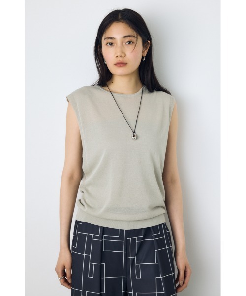 AZUL by moussy(アズールバイマウジー)の「【カップ付き/パッド付き】2点セットノースリーブトップス サマーニット 夏服 春服 秋服 ベアトップス ビスチェ(ニット/セーター・レディース・ライトグレー/レッド/ライトブラック/ベージュ・FREE)」の14枚目の写真