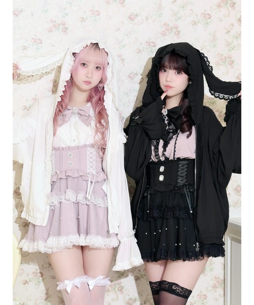 NOEMIE(ノエミー)の「うさみみシアーレースブルゾン(パーカー・レディース・ブラック/ピンク/オフホワイト・M)」の4枚目の写真