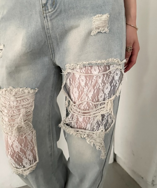 CLEA(クレア)の「レースダメージデニム(デニムパンツ・レディース・ブルー・M/L)」の6枚目の写真