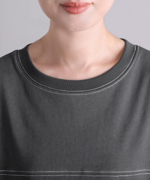 HUG.U(ハグユー)の「後ろ刺繍ロゴ ステッチTシャツワンピース(ワンピース・レディース・ダークグレー/グレイッシュブルー/ブラック/ライトグレー/レッド・FREE)」の12枚目の写真