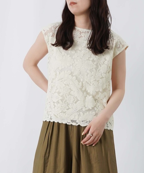 LUCA/LADY LUCK LUCA(ルカ/レディラックルカ)の「LC/LLL リーフレーススカラッププルオーバー(Tシャツ/カットソー・レディース・ブラック/オフホワイト・FREE)」の3枚目の写真