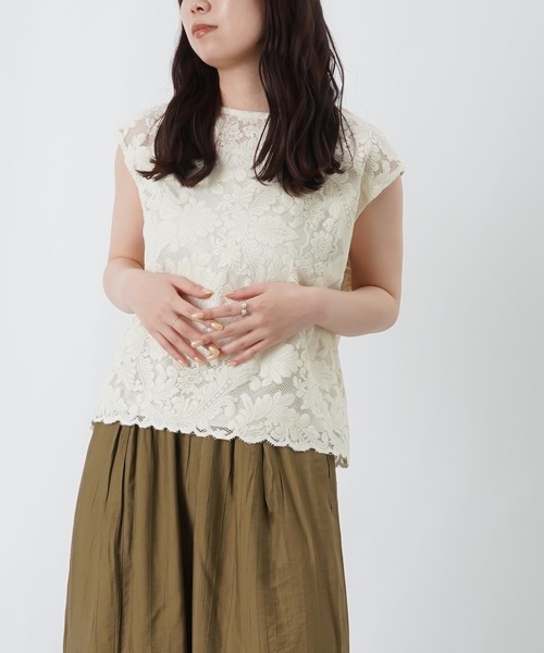 LUCA/LADY LUCK LUCA(ルカ/レディラックルカ)の「LC/LLL リーフレーススカラッププルオーバー(Tシャツ/カットソー・レディース・ブラック/オフホワイト・FREE)」の5枚目の写真