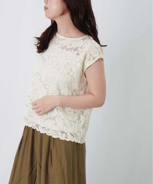 LUCA/LADY LUCK LUCA(ルカ/レディラックルカ)の「LC/LLL リーフレーススカラッププルオーバー(Tシャツ/カットソー・レディース・ブラック/オフホワイト・FREE)」の8枚目の写真