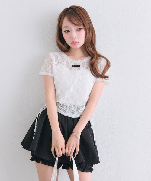 OLIVE des OLIVE（オリーブデオリーブ）の「レースドロストTシャツ（Tシャツ/カットソー・レディース・オフホワイト/ブラック/ピンク・FREE）」の20枚目の写真