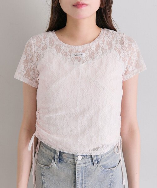 OLIVE des OLIVE（オリーブデオリーブ）の「レースドロストTシャツ（Tシャツ/カットソー・レディース・オフホワイト/ブラック/ピンク・FREE）」の11枚目の写真