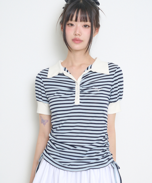 ILLIGO(イリゴ)の「ストライプシャーリングカラーTスカイ(Tシャツ/カットソー・レディース・その他・OS)」の2枚目の写真