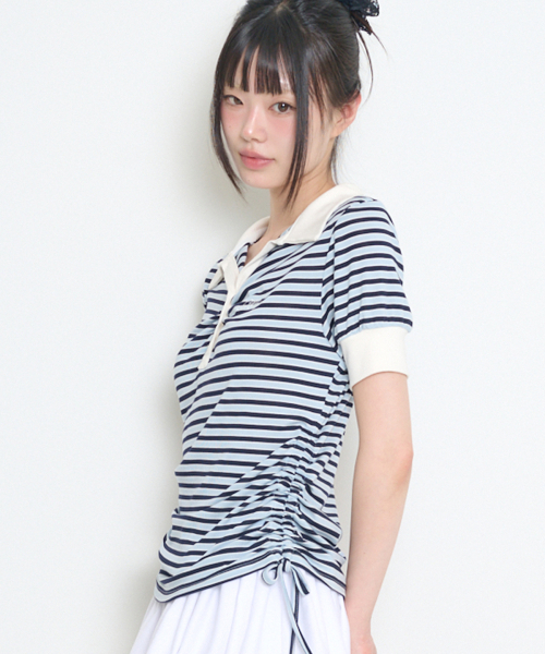 ILLIGO(イリゴ)の「ストライプシャーリングカラーTスカイ(Tシャツ/カットソー・レディース・その他・OS)」の3枚目の写真