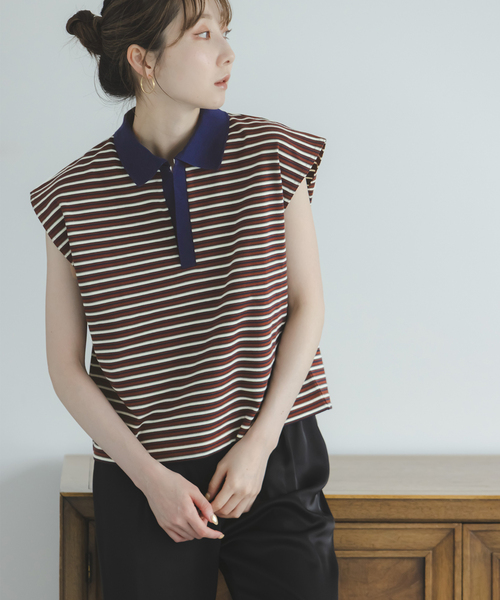 STAR&STRIPE（スターアンドストライプ）の「《NOBLE別注》STAR&STRIPEスターアンドストライプ マルチボーダープルオーバー（Tシャツ/カットソー・レディース・ブラウン/ネイビー・FREE）」の2枚目の写真