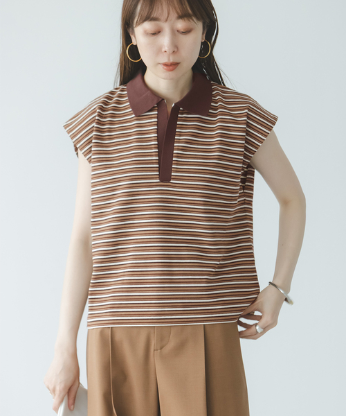 STAR&STRIPE（スターアンドストライプ）の「《NOBLE別注》STAR&STRIPEスターアンドストライプ マルチボーダープルオーバー（Tシャツ/カットソー・レディース・ブラウン/ネイビー・FREE）」の6枚目の写真
