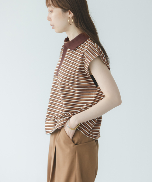 STAR&STRIPE（スターアンドストライプ）の「《NOBLE別注》STAR&STRIPEスターアンドストライプ マルチボーダープルオーバー（Tシャツ/カットソー・レディース・ブラウン/ネイビー・FREE）」の7枚目の写真