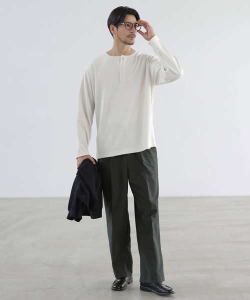 SPU(スプ)の「【吸水速乾、UVカット、形態安定、通気性、抗ピリング】機能性エアドライワッフルヘンリーネック長袖カットソー(Tシャツ/カットソー・メンズ・オフホワイト/ブラック/グレー・S/M/L/XL)」の10枚目の写真