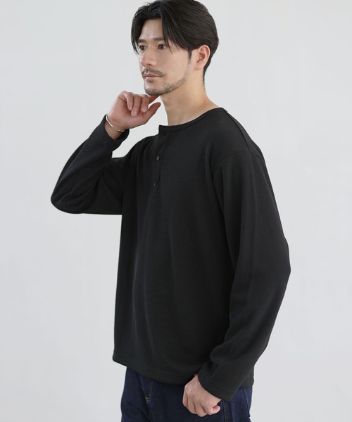 SPU(スプ)の「【吸水速乾、UVカット、形態安定、通気性、抗ピリング】機能性エアドライワッフルヘンリーネック長袖カットソー(Tシャツ/カットソー・メンズ・オフホワイト/ブラック/グレー・S/M/L/XL)」の14枚目の写真
