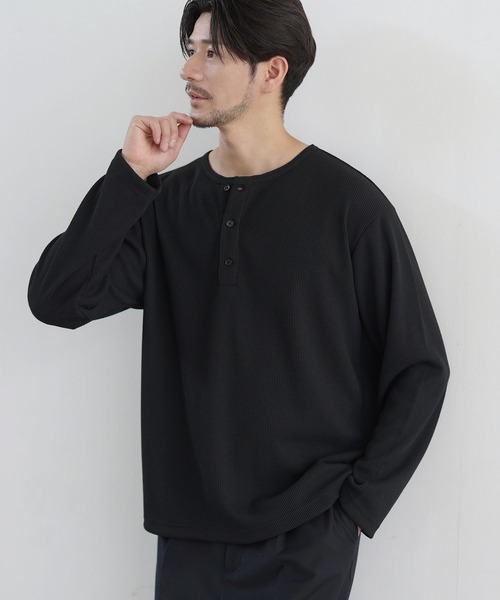 SPU(スプ)の「【吸水速乾、UVカット、形態安定、通気性、抗ピリング】機能性エアドライワッフルヘンリーネック長袖カットソー(Tシャツ/カットソー・メンズ・オフホワイト/ブラック/グレー・S/M/L/XL)」の18枚目の写真