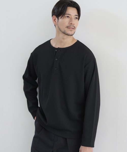 SPU(スプ)の「【吸水速乾、UVカット、形態安定、通気性、抗ピリング】機能性エアドライワッフルヘンリーネック長袖カットソー(Tシャツ/カットソー・メンズ・オフホワイト/ブラック/グレー・S/M/L/XL)」の19枚目の写真