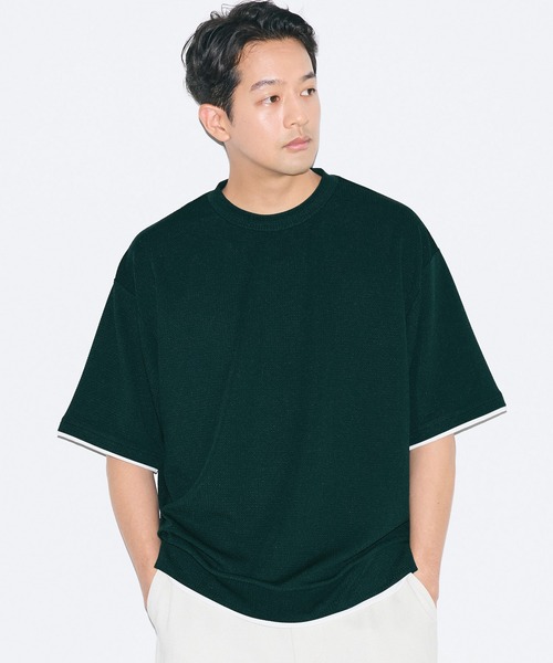 coca(coca)(コカ)の「ライトエンボスレイヤード風半袖Tシャツ(Tシャツ/カットソー・メンズ・ライトグレー/ダークグリーン/ブラック・XL/M/L)」の3枚目の写真