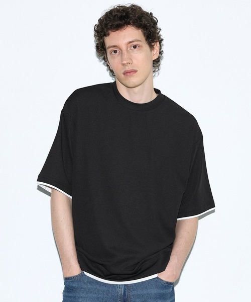 coca(coca)(コカ)の「ライトエンボスレイヤード風半袖Tシャツ(Tシャツ/カットソー・メンズ・ライトグレー/ダークグリーン/ブラック・XL/M/L)」の4枚目の写真