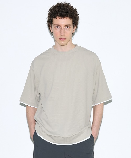 coca(coca)(コカ)の「ライトエンボスレイヤード風半袖Tシャツ(Tシャツ/カットソー・メンズ・ライトグレー/ダークグリーン/ブラック・XL/M/L)」の9枚目の写真