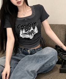 レイヤード風 ドロスト クロップド 半袖Tシャツ