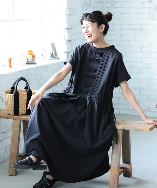 袖あり！なノースリのなみなみタックワンピース（ワンピース