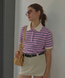 ANC STRIPE RUGBY HALF T-SHIRT_LAVENDER