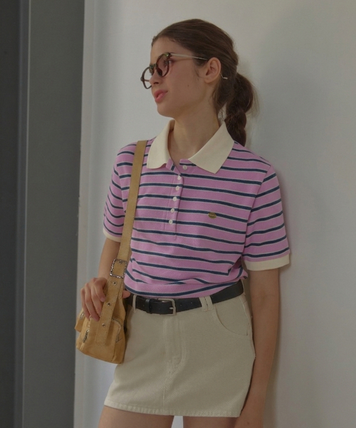 ANOETIC(アノエティック)の「ANC STRIPE RUGBY HALF T-SHIRT_LAVENDER(Tシャツ/カットソー・レディース・ラベンダー・FREE)」の1枚目の写真