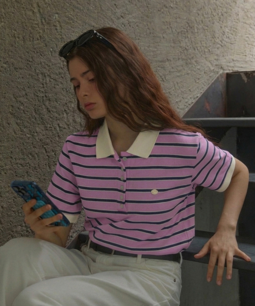 ANOETIC(アノエティック)の「ANC STRIPE RUGBY HALF T-SHIRT_LAVENDER(Tシャツ/カットソー・レディース・ラベンダー・FREE)」の2枚目の写真