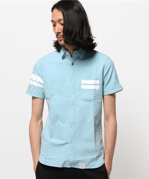 AZUL by moussy（アズールバイマウジー）の「ストレッチオックスラインpt半袖シャツ（シャツ/ブラウス・メンズ・サックスブルー/ホワイト/ネイビー・SMALL/LARGE/MEDIUM/X-SMALL/X-LARGE）」の3枚目の写真