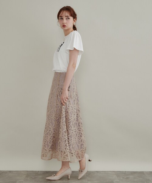 couture brooch(クチュールブローチ)の「【接触冷感・UVカット・洗える】リボン ロゴTシャツ(Tシャツ/カットソー・レディース・ワイン系1/ホワイト系3/ライトグレー系/ブラック系・42/40/38/36)」の6枚目の写真