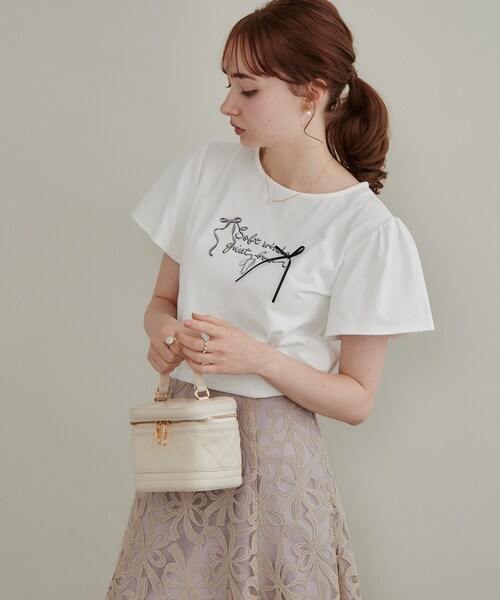 couture brooch(クチュールブローチ)の「【接触冷感・UVカット・洗える】リボン ロゴTシャツ(Tシャツ/カットソー・レディース・ワイン系1/ホワイト系3/ライトグレー系/ブラック系・42/40/38/36)」の22枚目の写真