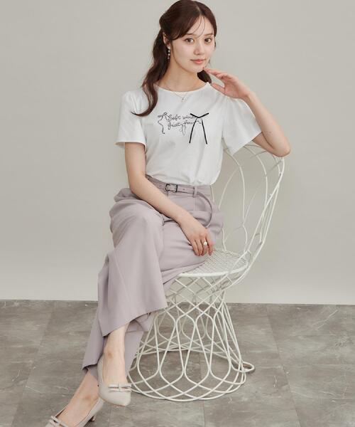 couture brooch(クチュールブローチ)の「【接触冷感・UVカット・洗える】リボン ロゴTシャツ(Tシャツ/カットソー・レディース・ワイン系1/ホワイト系3/ライトグレー系/ブラック系・42/40/38/36)」の17枚目の写真