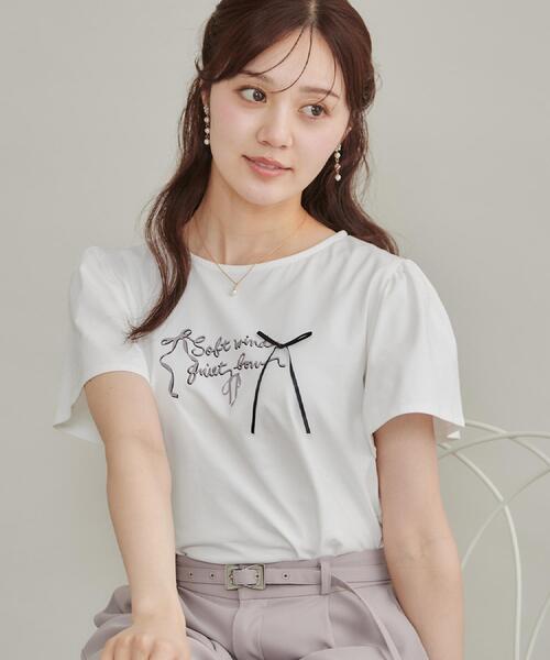 couture brooch(クチュールブローチ)の「【接触冷感・UVカット・洗える】リボン ロゴTシャツ(Tシャツ/カットソー・レディース・ワイン系1/ホワイト系3/ライトグレー系/ブラック系・42/40/38/36)」の16枚目の写真