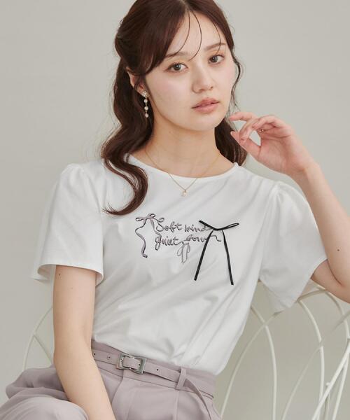couture brooch(クチュールブローチ)の「【接触冷感・UVカット・洗える】リボン ロゴTシャツ(Tシャツ/カットソー・レディース・ワイン系1/ホワイト系3/ライトグレー系/ブラック系・42/40/38/36)」の15枚目の写真
