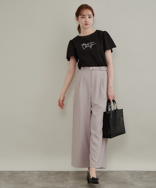 couture brooch(クチュールブローチ)の「【接触冷感・UVカット・洗える】リボン ロゴTシャツ(Tシャツ/カットソー・レディース・ワイン系1/ホワイト系3/ライトグレー系/ブラック系・42/40/38/36)」の8枚目の写真