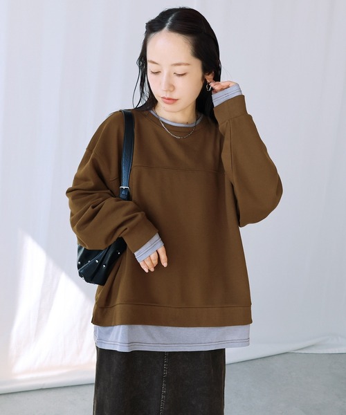 reca（レカ）の「レイヤード風プルオーバー（Tシャツ/カットソー・レディース・トップグレー/ダークブラウン/チャコールグレー・FREE）」の3枚目の写真