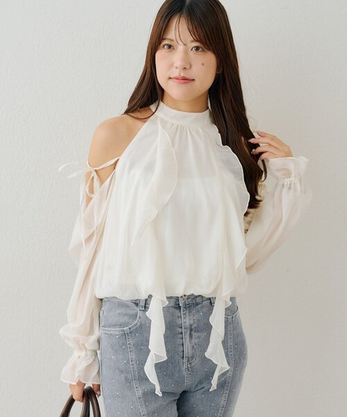 continuer de NICE CLAUP（コンティニューデナイスクラップ）の「ラッフルフリルアメスリブラウス（シャツ/ブラウス・レディース・ピンク/アイボリー/ブラック系その他/ブラウン系その他/チェック・FREE）」の10枚目の写真