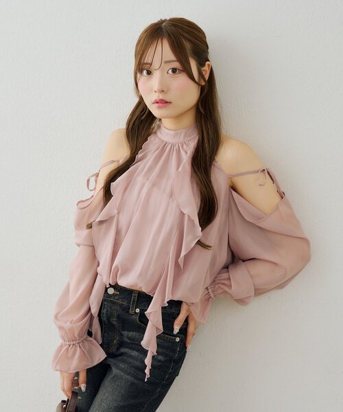 continuer de NICE CLAUP（コンティニューデナイスクラップ）の「ラッフルフリルアメスリブラウス（シャツ/ブラウス・レディース・ピンク/アイボリー/ブラック系その他/ブラウン系その他/チェック・FREE）」の18枚目の写真