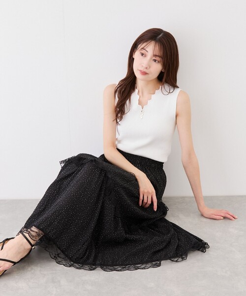 Jayro(ジャイロ)の「ドットシフォン切替ロングスカート(スカート・レディース・ブラック系その他/ホワイト系その他2・FREE)」の6枚目の写真