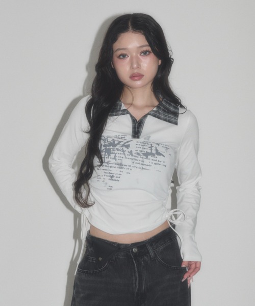 dispark(ディスパーク)の「DISPARK/【26年秋冬新作】チェックカラーデザイン Tシャツ(Tシャツ/カットソー・レディース・ホワイト/グレー・FREE)」の1枚目の写真