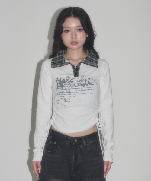 dispark(ディスパーク)の「DISPARK/【26年秋冬新作】チェックカラーデザイン Tシャツ(Tシャツ/カットソー・レディース・ホワイト/グレー・FREE)」の4枚目の写真