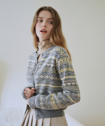 Wool Scheme Jacquard Knit Cardigan (Gray)