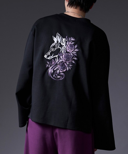 Ellno Loset(エルノロゼット)の「ウルフローズ刺繍ロンT(Tシャツ/カットソー・メンズ・ブラック/オフホワイト・SMALL/MEDIUM/LARGE)」の1枚目の写真