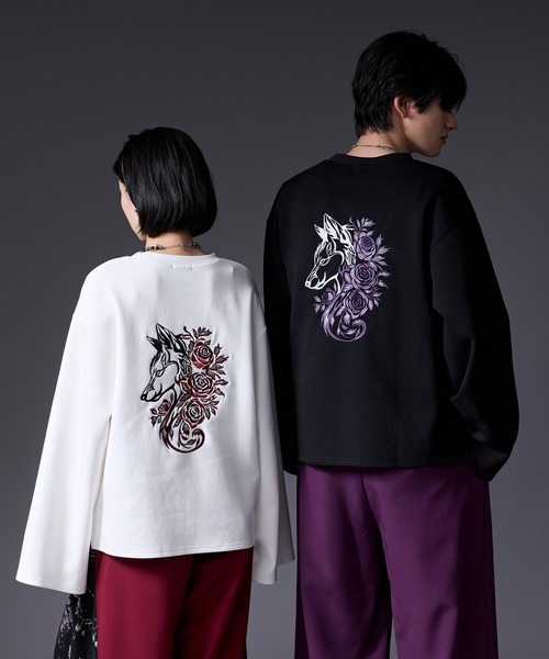 Ellno Loset(エルノロゼット)の「ウルフローズ刺繍ロンT(Tシャツ/カットソー・メンズ・ブラック/オフホワイト・SMALL/MEDIUM/LARGE)」の3枚目の写真