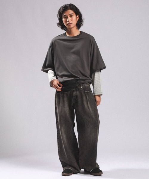 RAGEBLUE（レイジブルー）の「STRIPED SLEEVE FAKE LAYERED LONG SLEEVE T-SHIRT/袖ボーダーフェイクレイヤードロンT（Tシャツ/カットソー・メンズ・グレー/ブラック・MEDIUM/LARGE）」の5枚目の写真